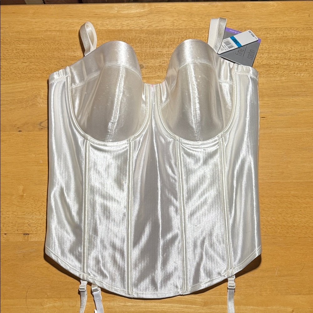 Fine Lines Satin Bustier Corset in Ivory